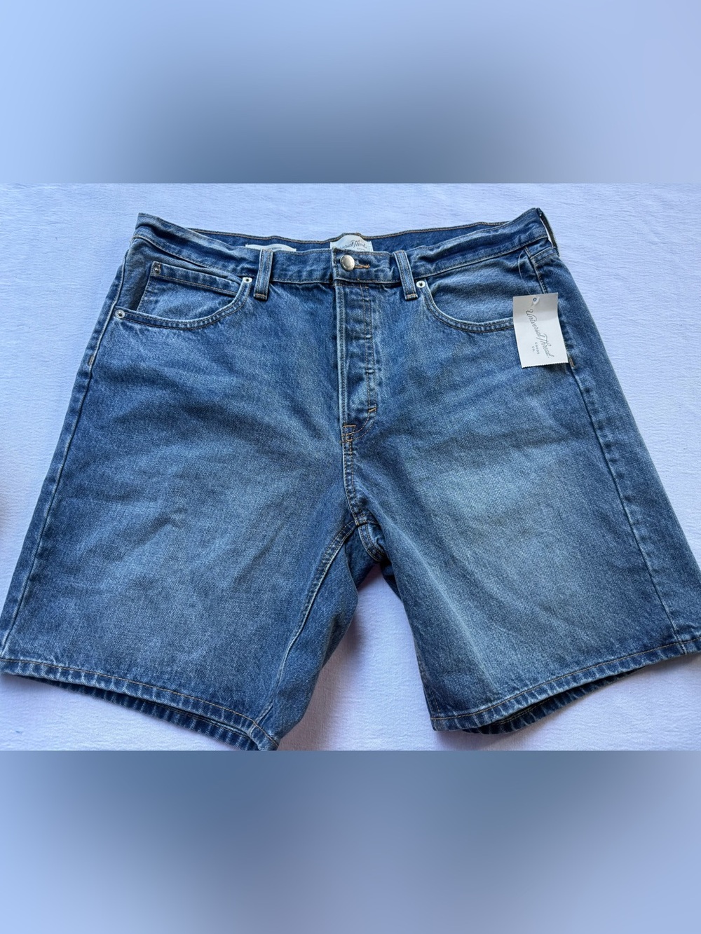 Size 14 Women’s Button Fly Medium Blue Denim Shorts Androgynous Universal Thread